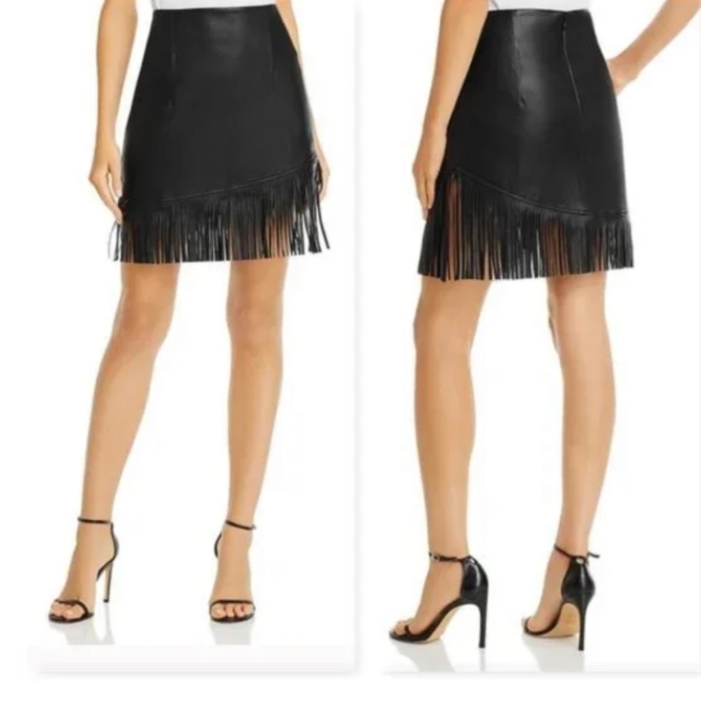 Bagatelle NYC variations faux leather fringe skirt